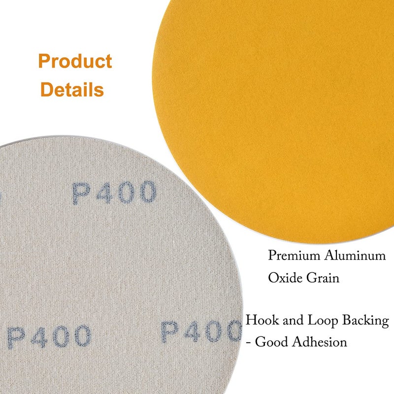 Aiyard 6-Inch No-Hole Hook and Loop Sanding Discs 400-Grit, Random Orbital Sandpaper for Automotive and Woodworking, 100-Pack - Image 5